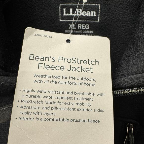 LL Bean Vest Mens XL Black Full Zip ProStretch Fleece Jacket AMPERITY Logo NEW - Picture 4 of 9